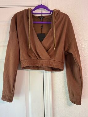 JLUXLABEL Brown Cropped Wrap Hoodie